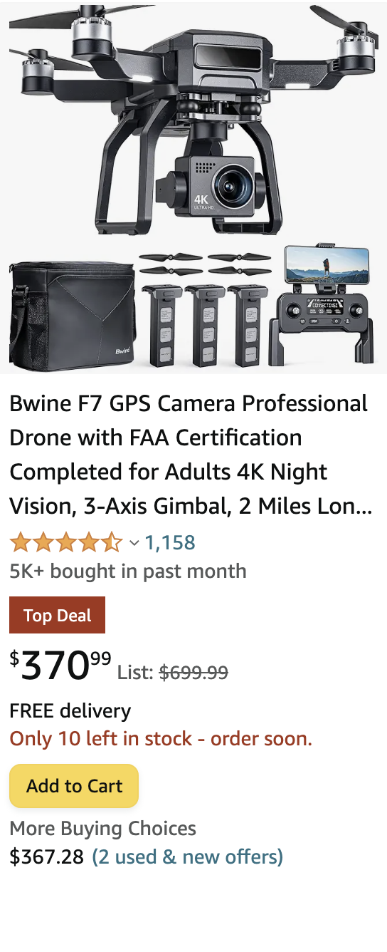 Bwine F7 GPS Camera Professional Drone with FAA Certification