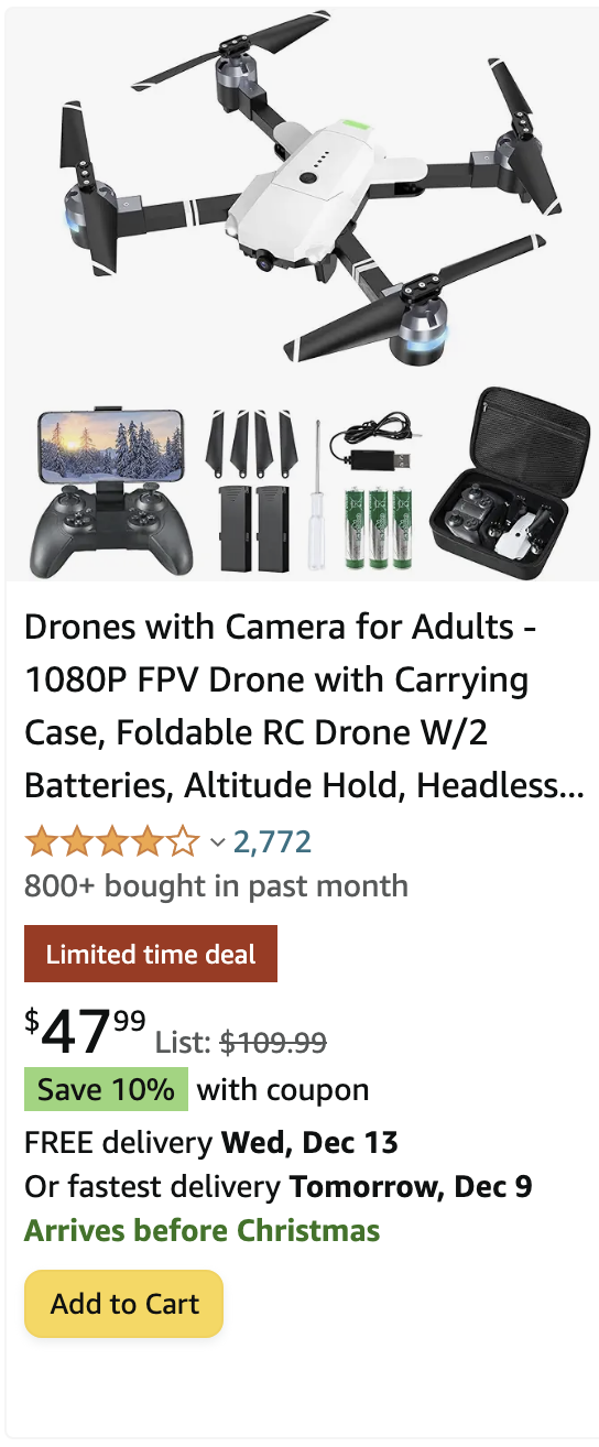 Drones with Camera for Adults - 1080P FPV Drone with Carrying Case, Foldable RC Drone W/2 Batteries, Altitude Hold, Headless Mode, ATTOP Camera Drones for Adults/Beginners