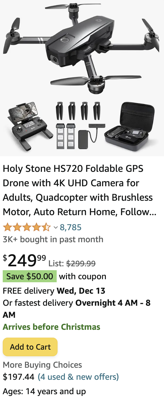 Holy Stone HS720 Foldable GPS Drone with 4K UHD Camera for Adults