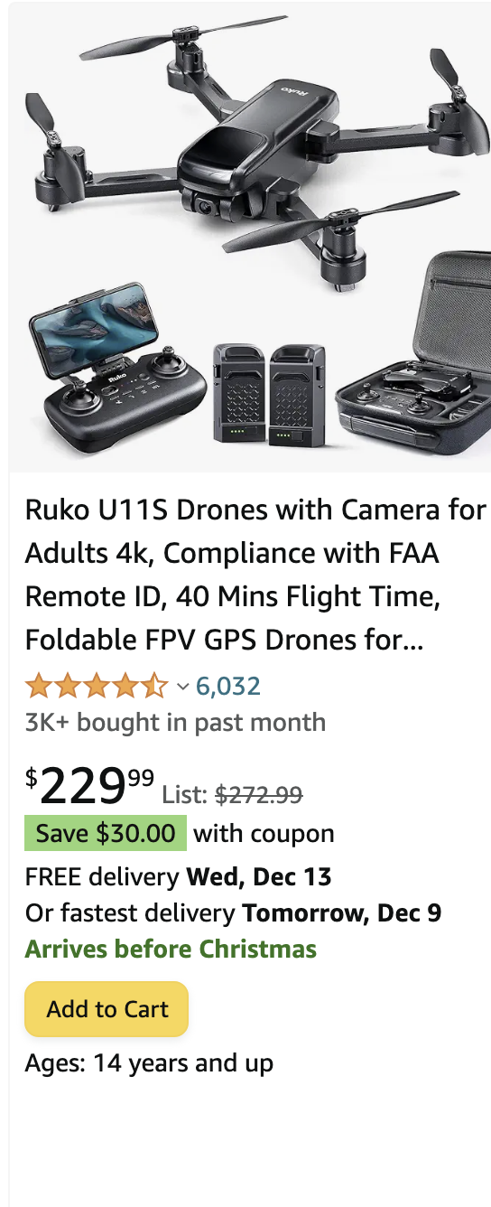 Ruko U11S Drones with Camera for Adults 4k, Compliance with FAA Remote ID, 40 Mins Flight Time, Foldable FPV GPS